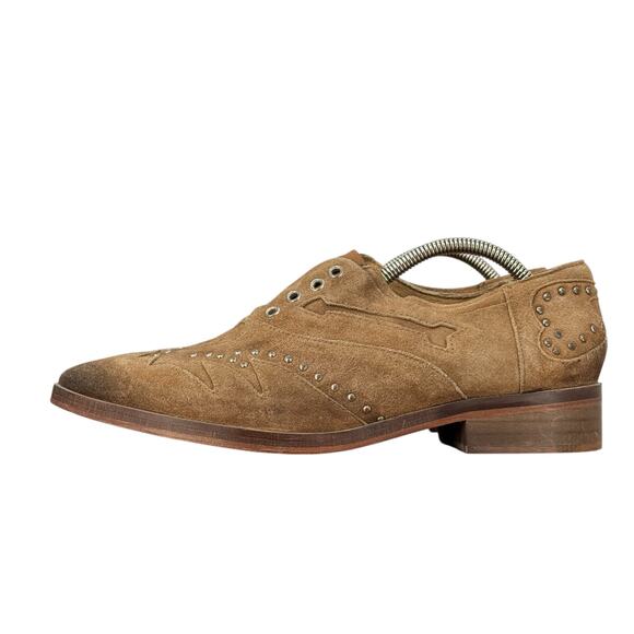Free People Studded Suede Oxford Shooting Arrows 40 Women's Brown Western Heart - Picture 3 of 12
